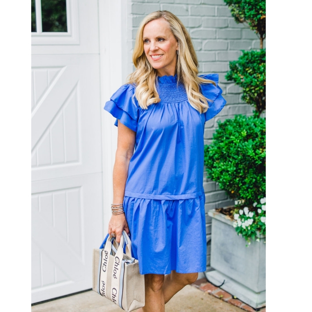 Pinch Cobalt Blue Flutter Sleeve Mini Dress